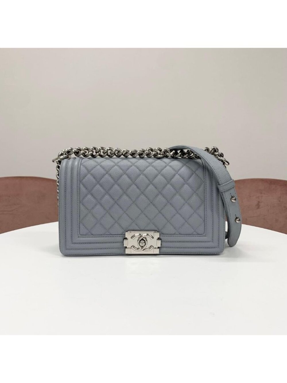 Chanel Boy 25 Quilted Caviar Leather Shoulder Bag